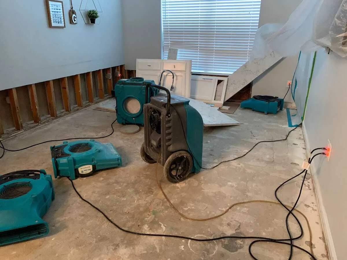 Dehumidifier in flood-cut room for Water Damage Restoration in Rockland