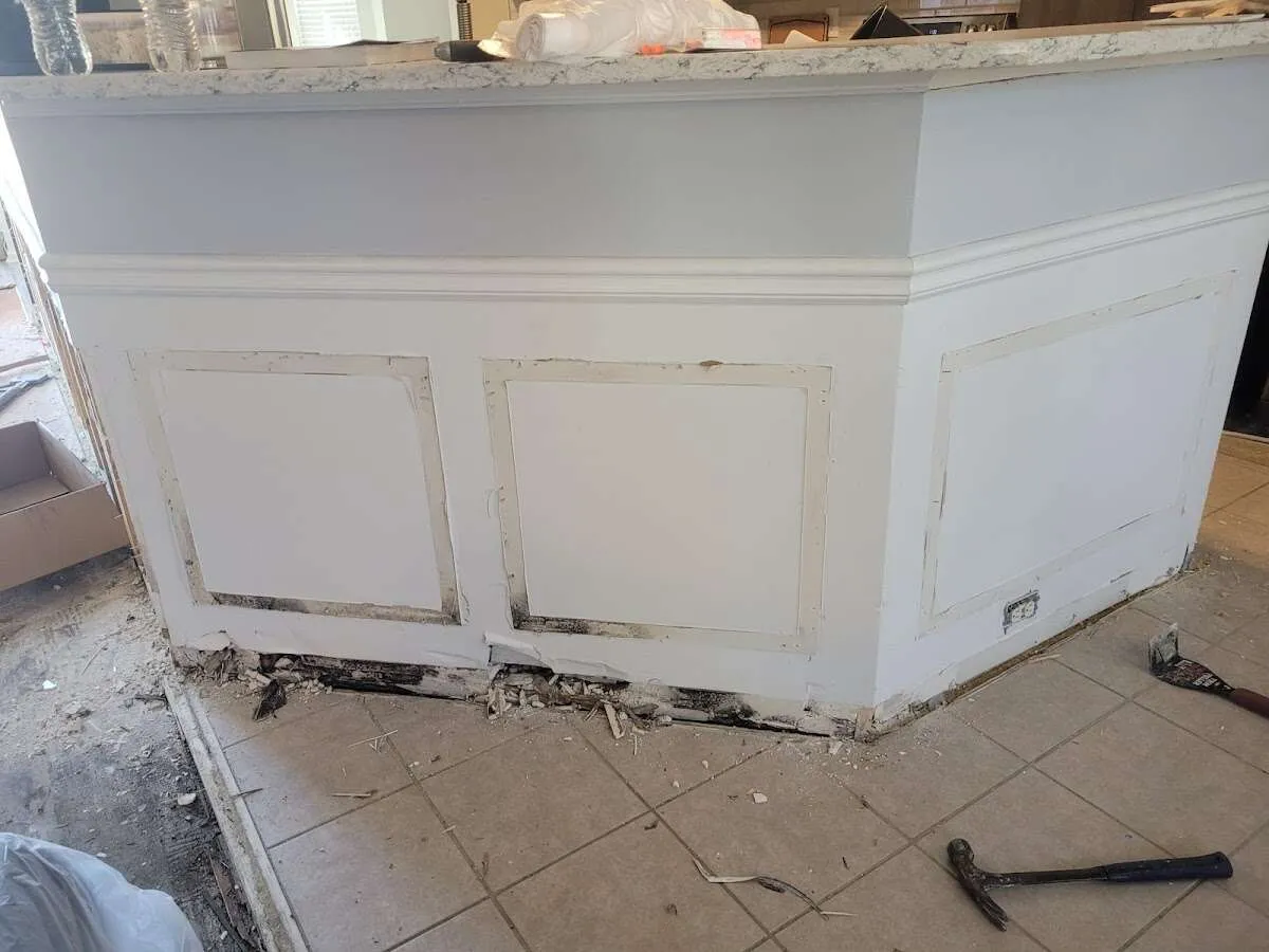 Water damage and mold on kitchen during Burst Pipe Cleanup in Rockland
